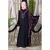 Embroidered abaya with Butterfly sleeves- Black-Coral